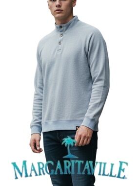 Margaritaville Blue/White Variegated Cotton 3 Button Mock Neck Sweater (S)